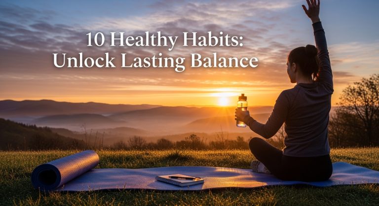 10 Healthy Habits: Proven Ways to Unlock Lasting Balance. 7 Person practicing morning wellness outdoors, illustrating 10 Healthy Habits for balanced life