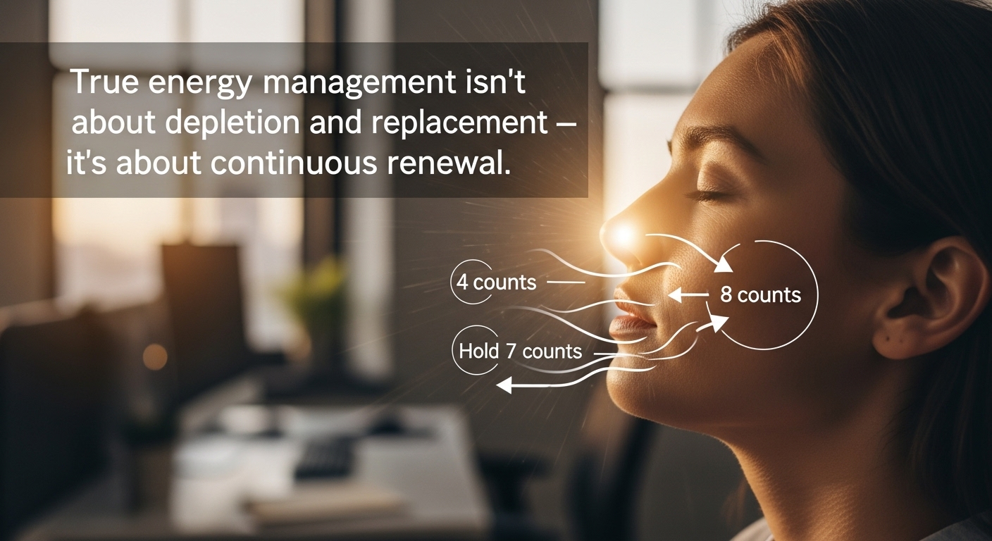 New Mindset: 5 Bold Breathing Shifts to Unlock Energy. 2 Person practicing new mindset energy reset breathing technique showing 4-7-8 pattern for sustained energy