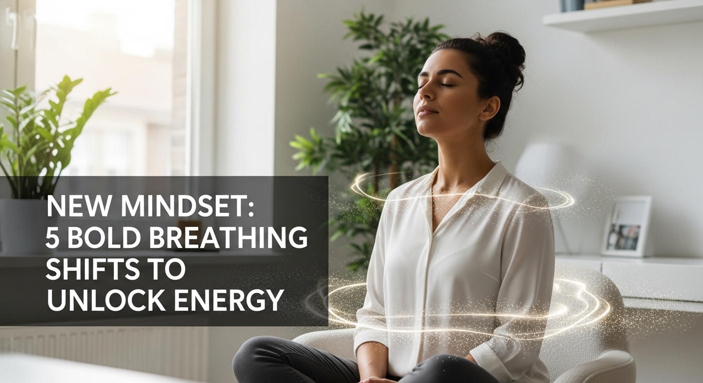 New Mindset: 5 Bold Breathing Shifts to Unlock Energy. 1 Professional demonstrating new mindset breathing technique for sustained energy in modern office setting