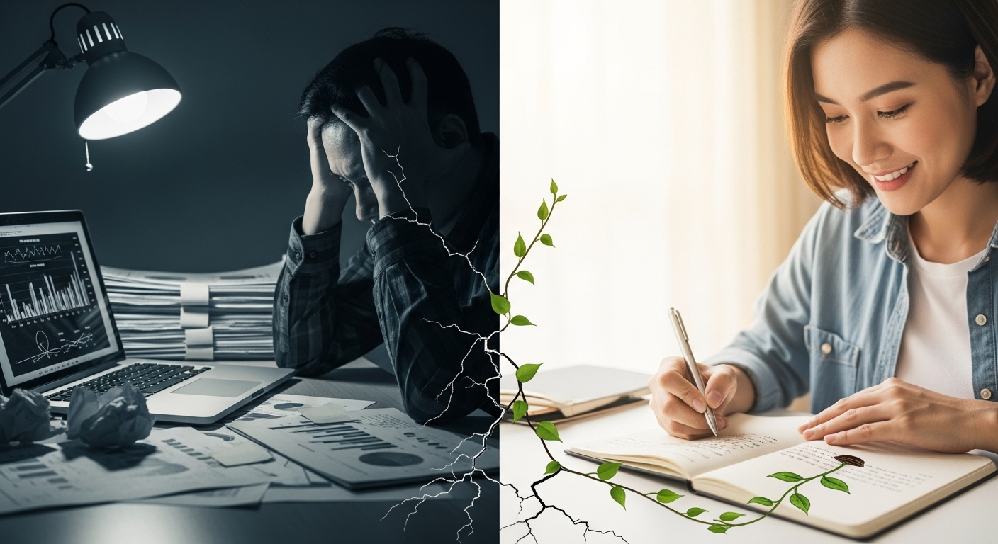 Stress Management Journal: 7 Bold Ways to Unlock Growth. 5 Stress Management Journal practice showing reframing stress into opportunities for growth.