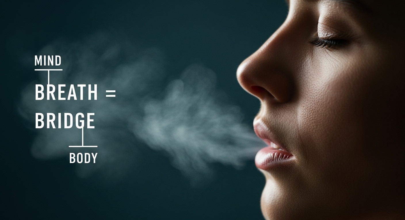 Close-up profile of person practicing controlled breathing with visible breath showing mind body connection for pre workout focus