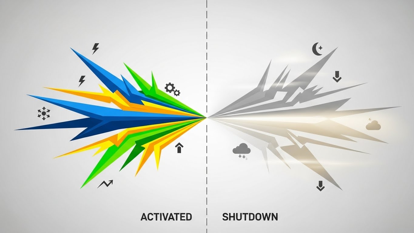 Visual comparison of activated and shutdown nervous system states