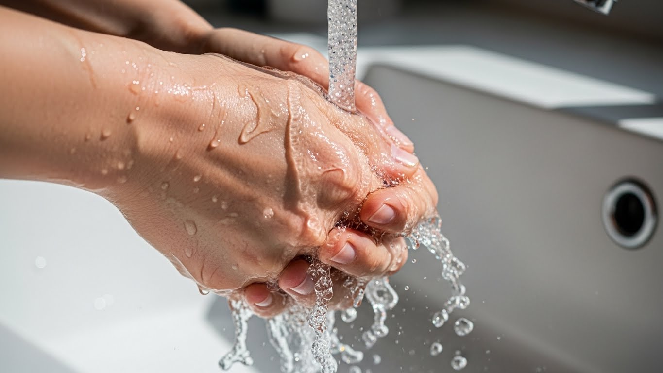 Hands under cold running water demonstrating sensory technique to reset your mind and restore focus quickly