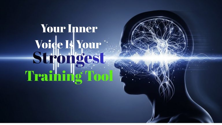 Silhouette profile of athlete with glowing neural pathways representing inner dialogue and mental strength development