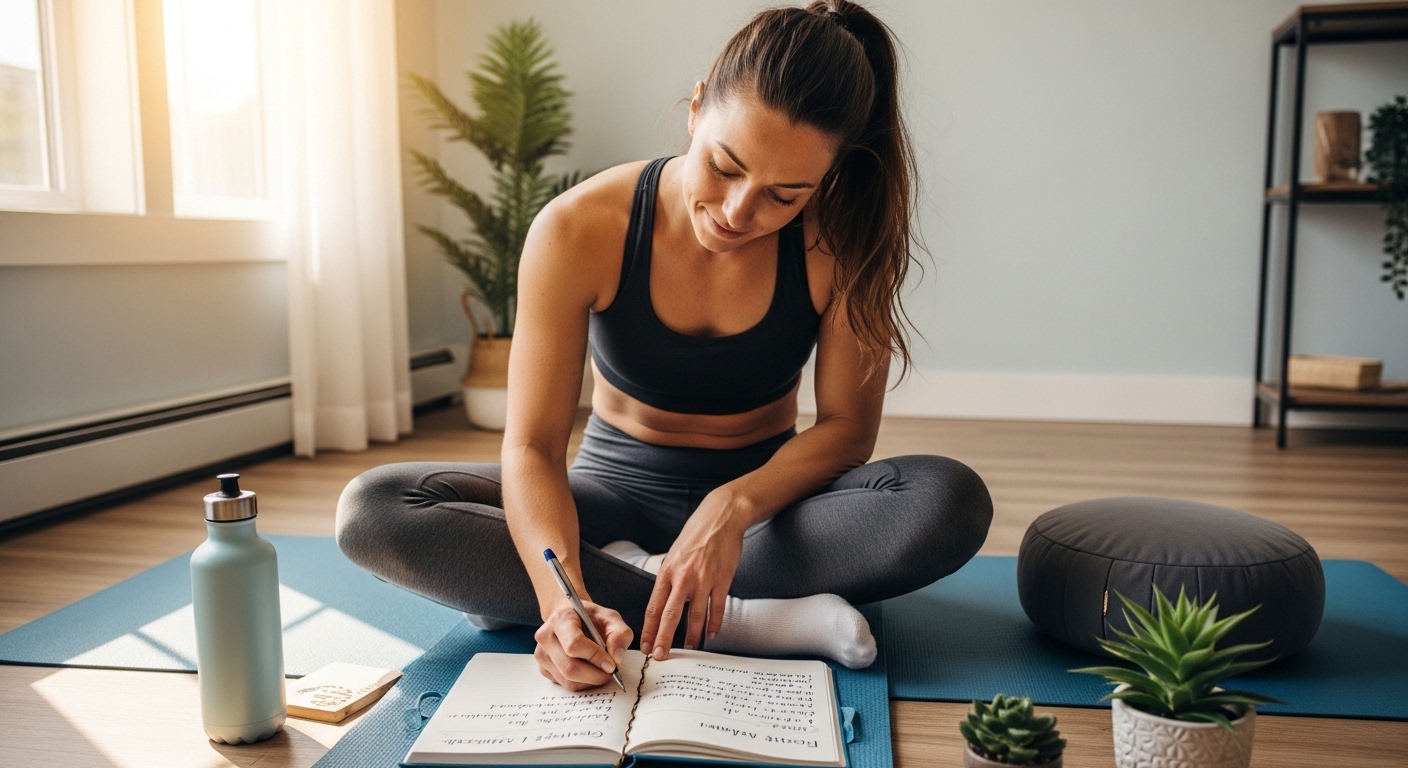 Recover Faster: 5 Sleep, Breath & Mind Reset Hacks. 4 Athlete practicing mental recovery journaling ritual to reduce stress and recover faster from training sessions