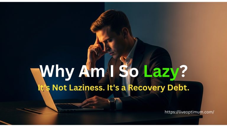 why am I so lazy — exhausted professional at desk showing signs of recovery debt and mental fatigue