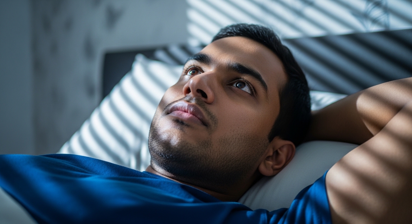 Why Am I Feeling So Lost, a man staring at the ceiling representing overthinking thought loops that deepen the feeling of being lost.