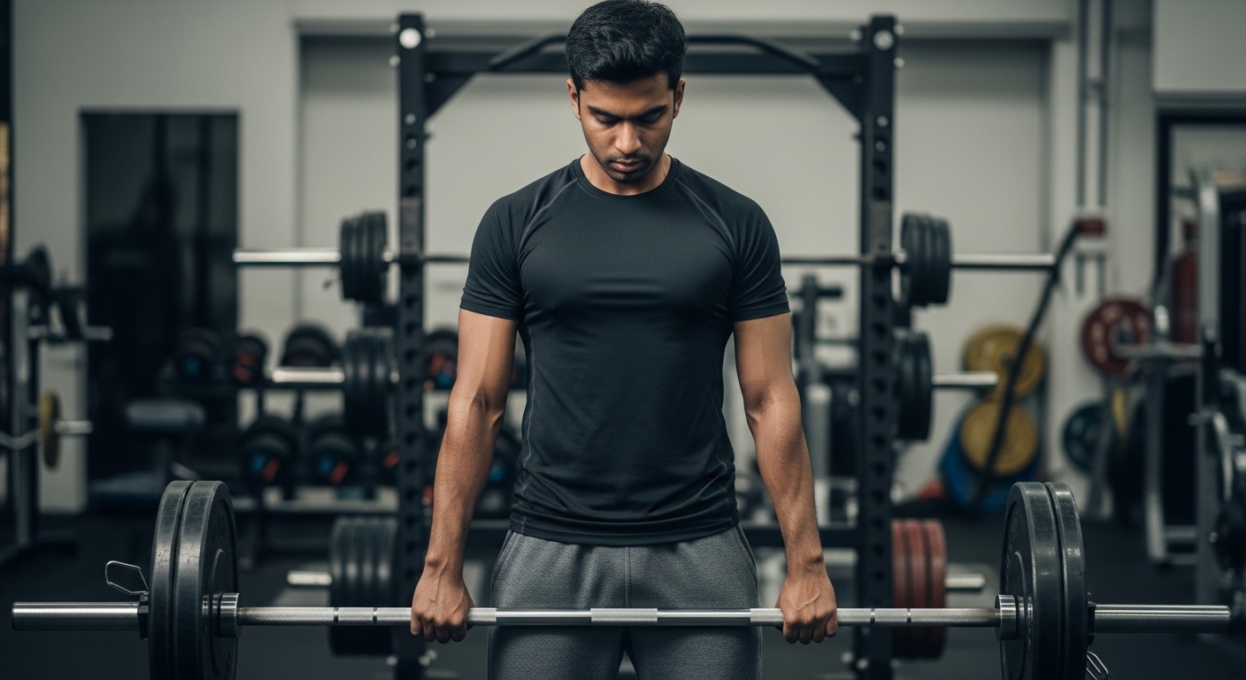 Why Am I Feeling So Lost, a man standing over a barbell in a gym representing burnout draining purpose and the feeling of being lost even in familiar surroundings