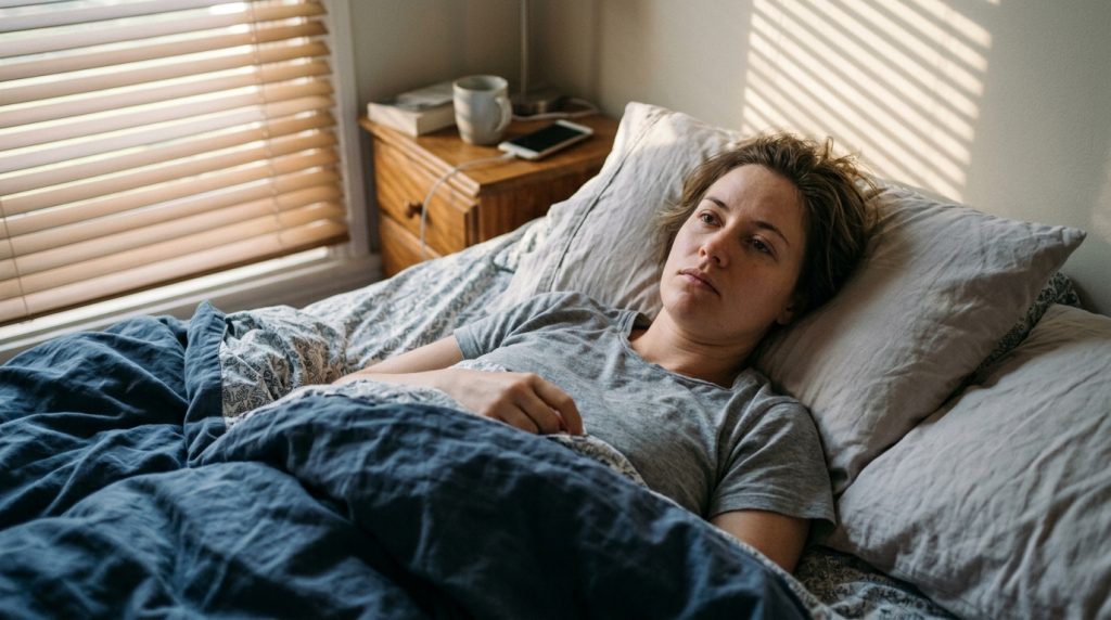Mentally Exhausted? 7 Simple Fixes to Reclaim Energy 2 mentally exhausted person waking up still tired after sleep.