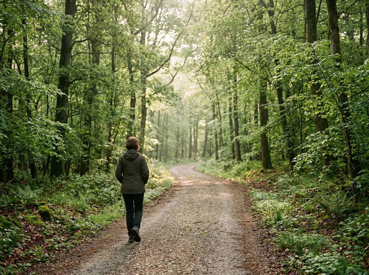Burnout From Work: The Shocking Debt Your Body Must Pay 5 Person walking alone on a quiet path, a daily recovery habit against burnout from work.