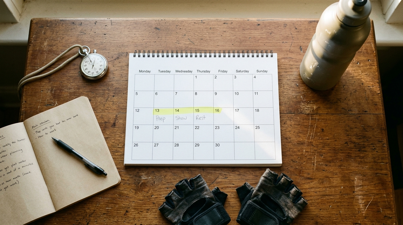 Calendar with three highlighted days showing how long for muscle to recover between hard workouts